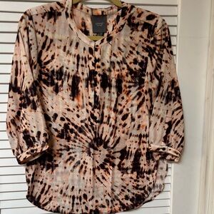 Lysse Tie-Dye Blouse - Black and Tan NWT size S